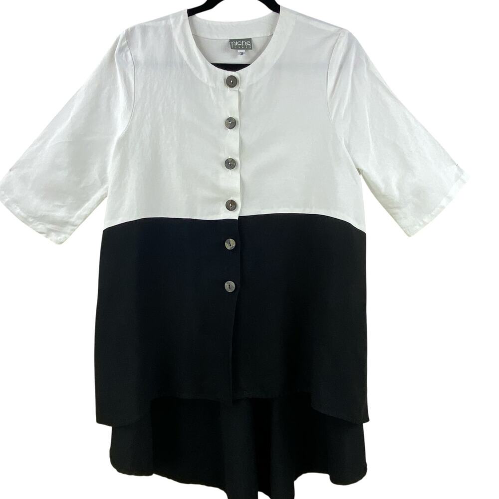 Niche Nilgun Derman Lightweight Blouse Size S Art To Wear Lagenlook Black White